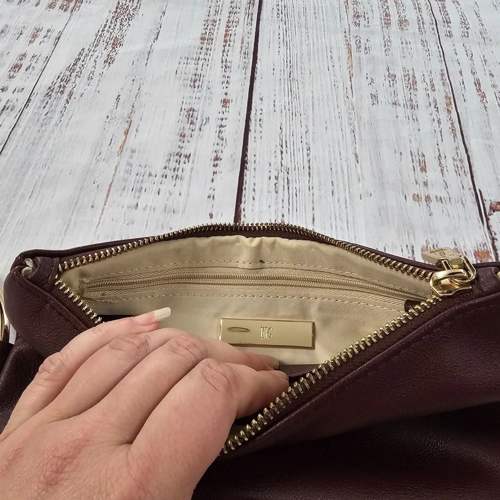 INC Burgundy Faux Leather Ring Handle Clutch Wristlet
